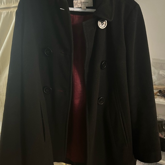 Liz Claiborne Black Double-Breasted Peacoat - Picture 2 of 4